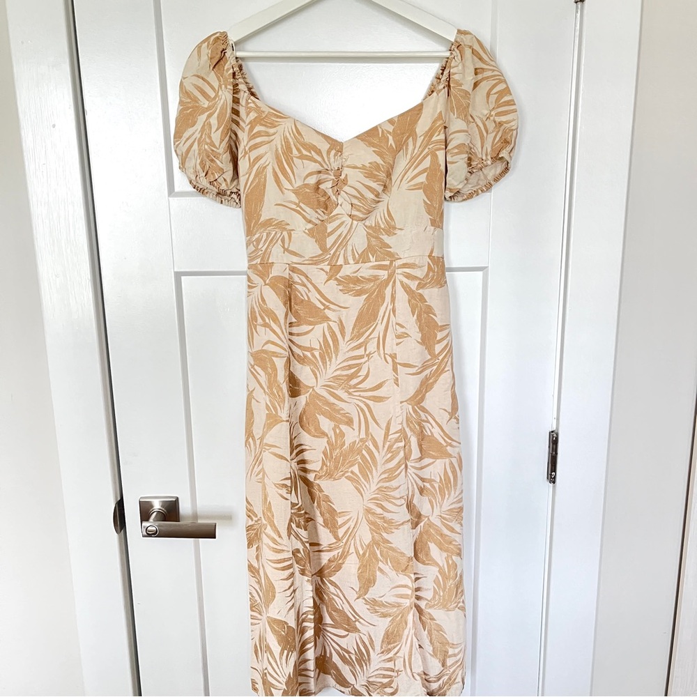 Jessica Simpson Tan Floral Puff Sleeve Midi Dress